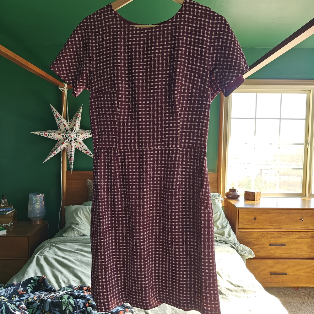 French Connection Burgundy Checkered Midi Dress